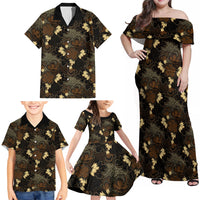 Javanese Batik Semen Family Matching Off Shoulder Maxi Dress and Hawaiian Shirt Indonesian Traditional Pattern