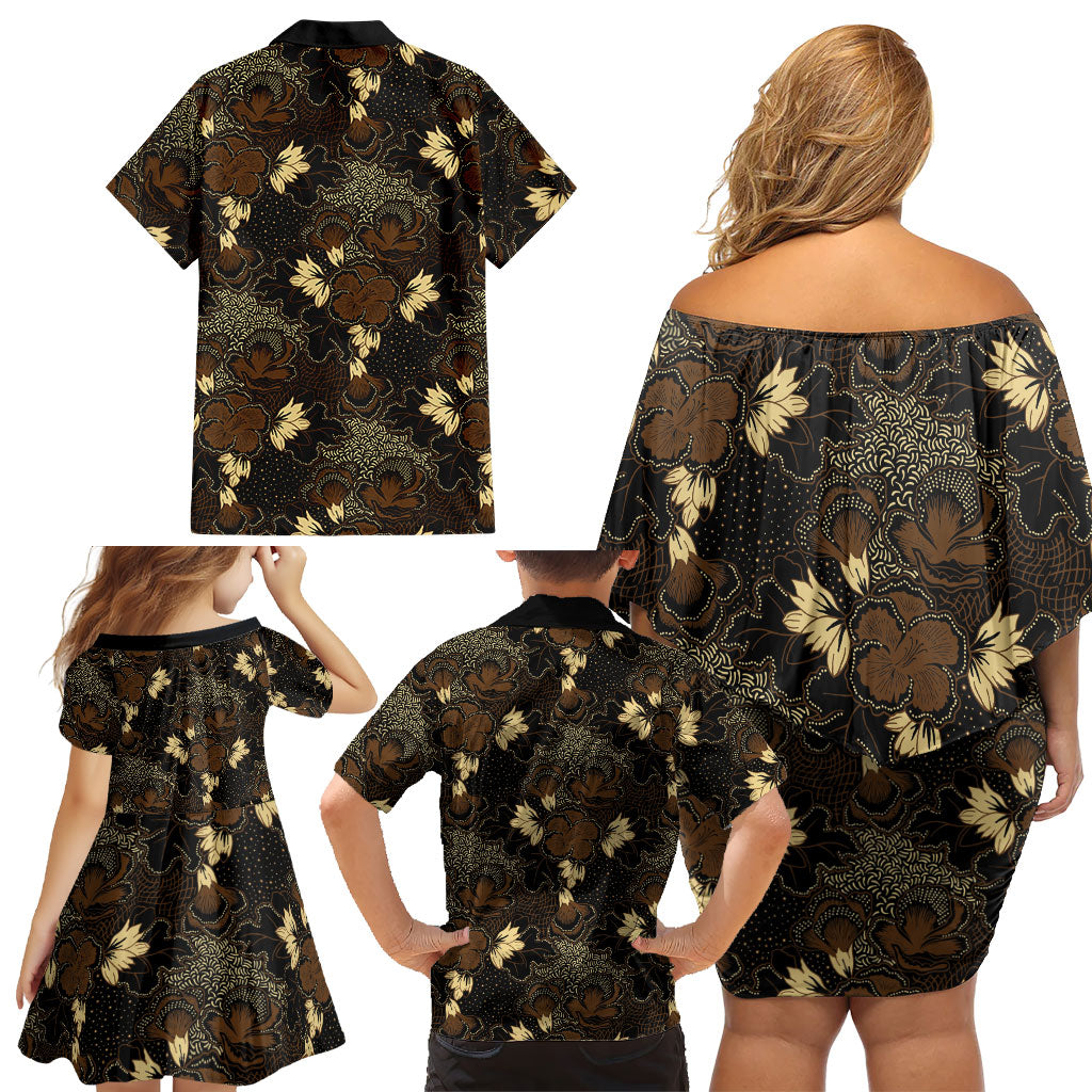 Javanese Batik Semen Family Matching Off Shoulder Short Dress and Hawaiian Shirt Indonesian Traditional Pattern
