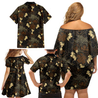 Javanese Batik Semen Family Matching Off Shoulder Short Dress and Hawaiian Shirt Indonesian Traditional Pattern