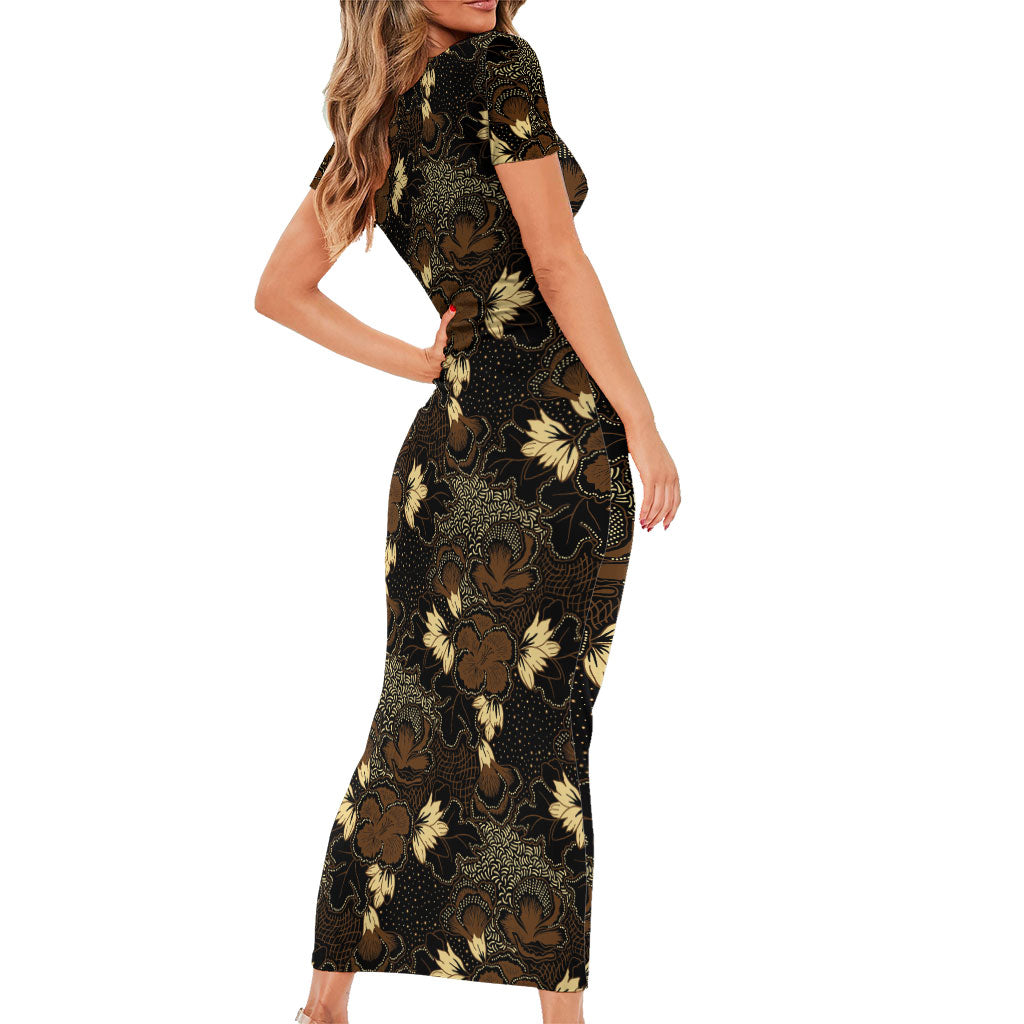 Javanese Batik Semen Family Matching Short Sleeve Bodycon Dress and Hawaiian Shirt Indonesian Traditional Pattern