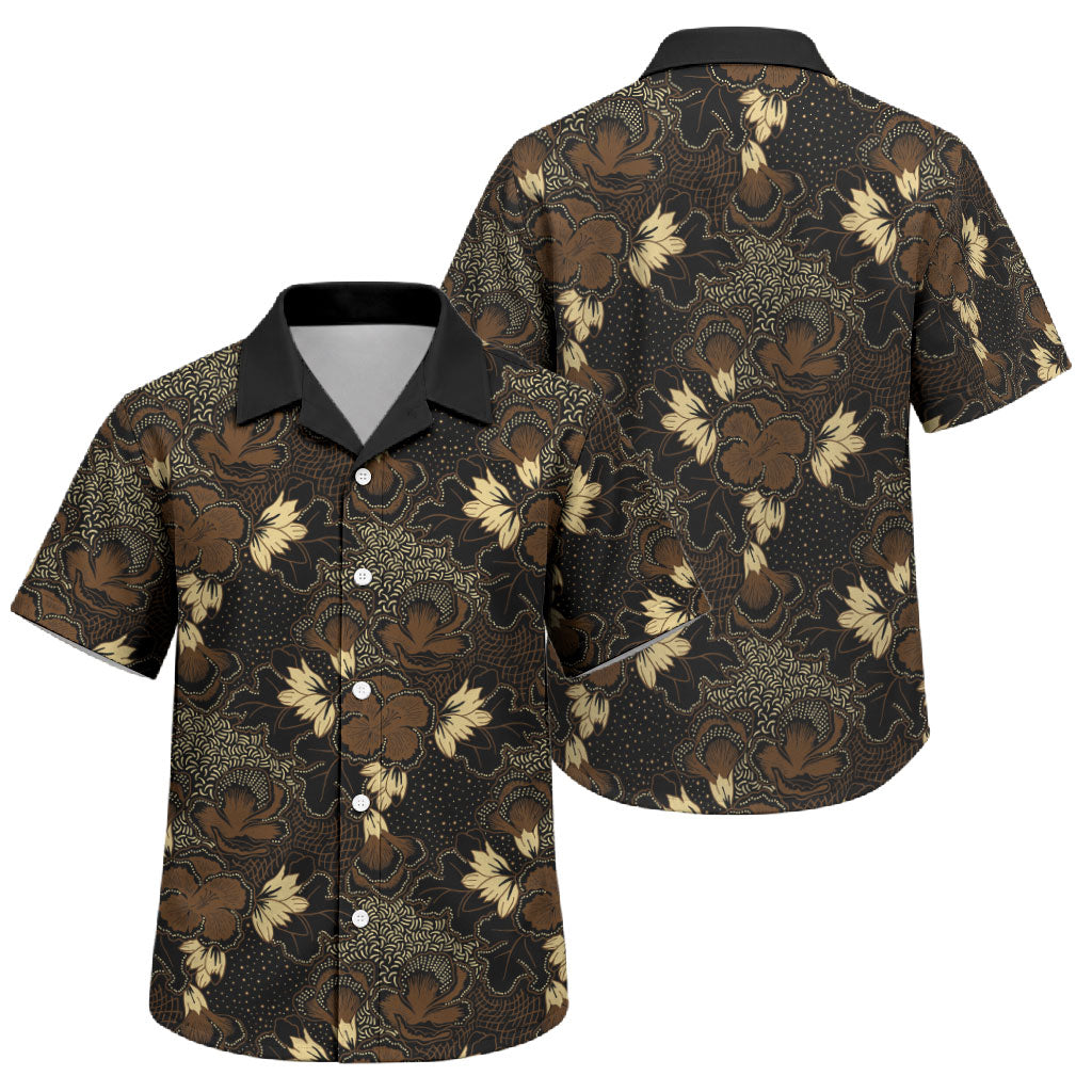 Javanese Batik Semen Family Matching Summer Maxi Dress and Hawaiian Shirt Indonesian Traditional Pattern LT01 Son's Shirt Black - Polynesian Pride