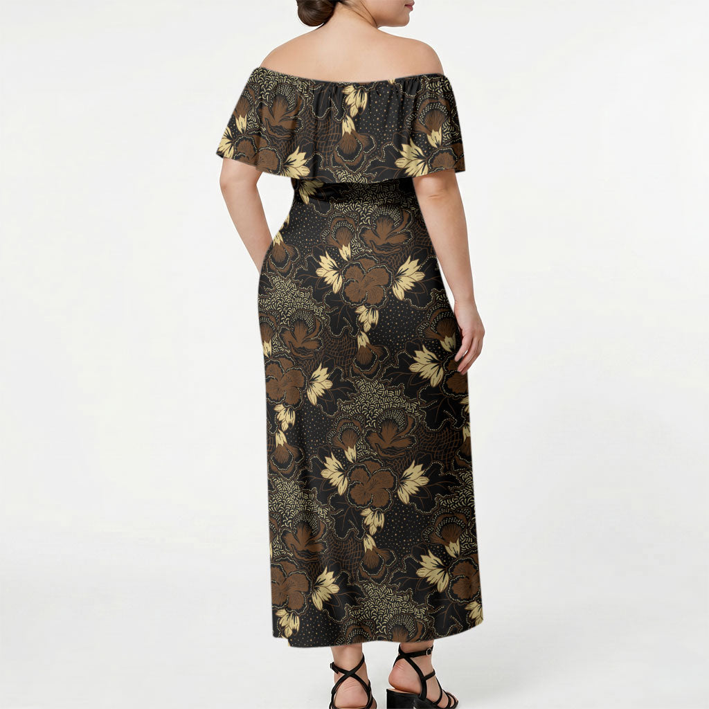 Javanese Batik Semen Off Shoulder Maxi Dress Indonesian Traditional Pattern LT01 - Polynesian Pride