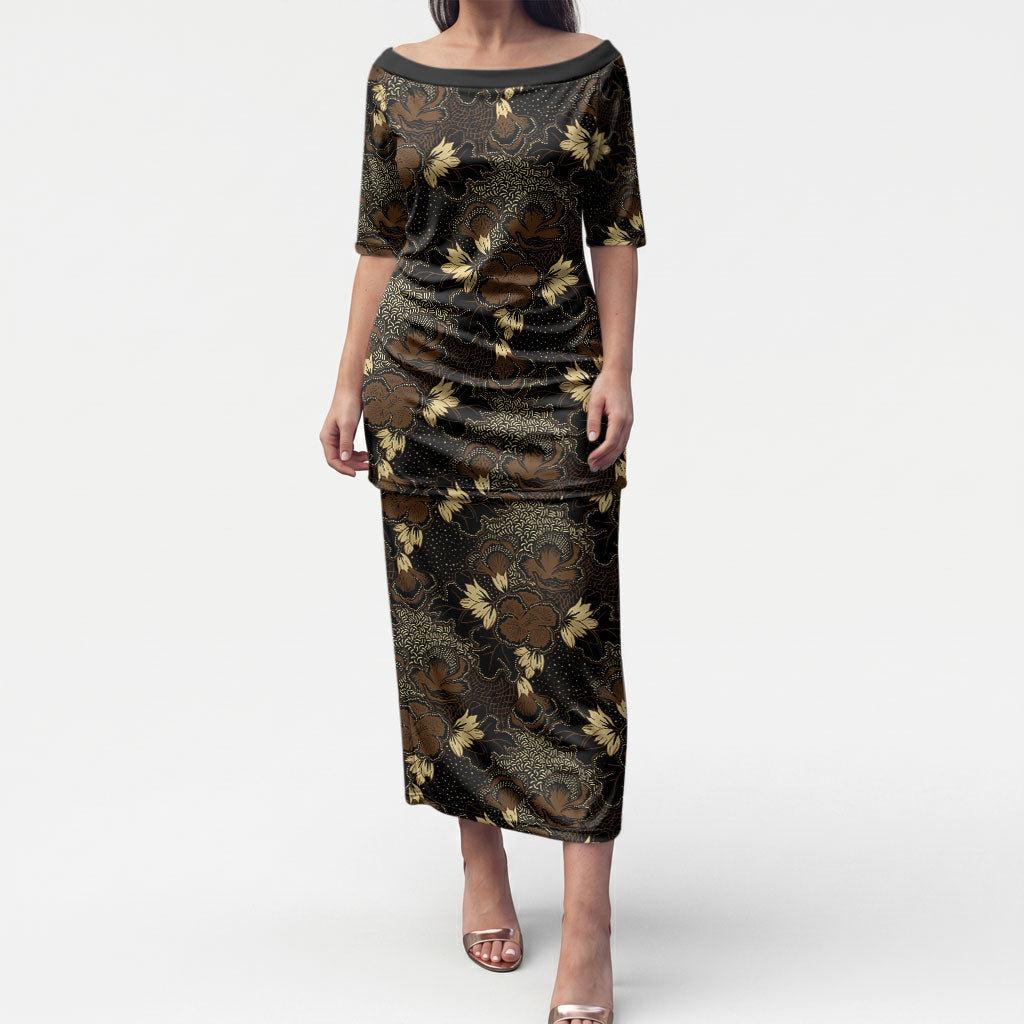 Javanese Batik Semen Puletasi Indonesian Traditional Pattern LT01 Long Dress Black - Polynesian Pride