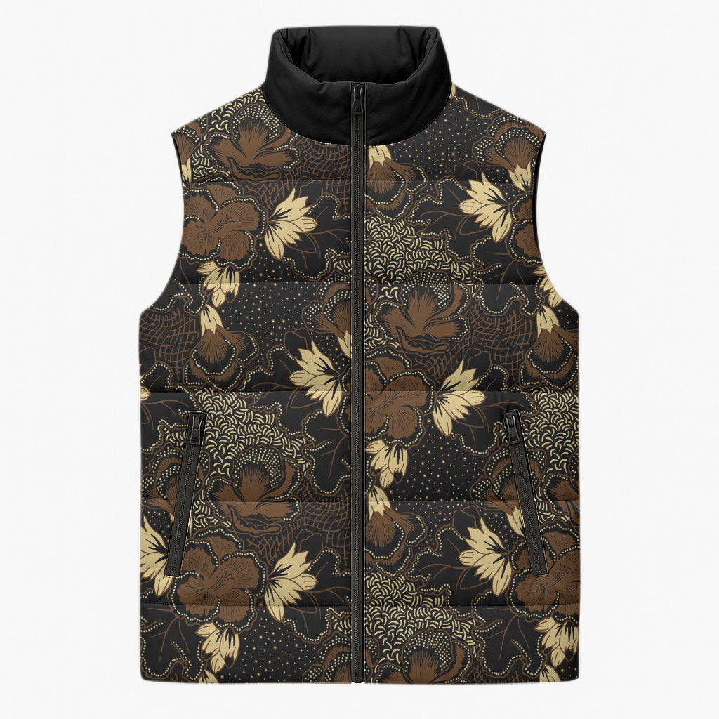 Javanese Batik Semen Sleeveless Puffer Jacket Indonesian Traditional Pattern