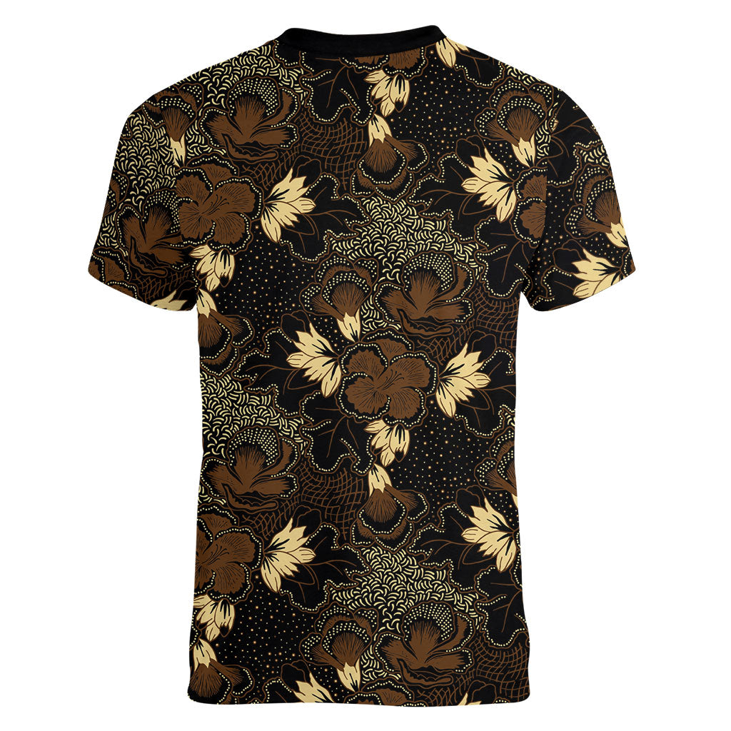 Javanese Batik Semen Women V-Neck T-Shirt Indonesian Traditional Pattern