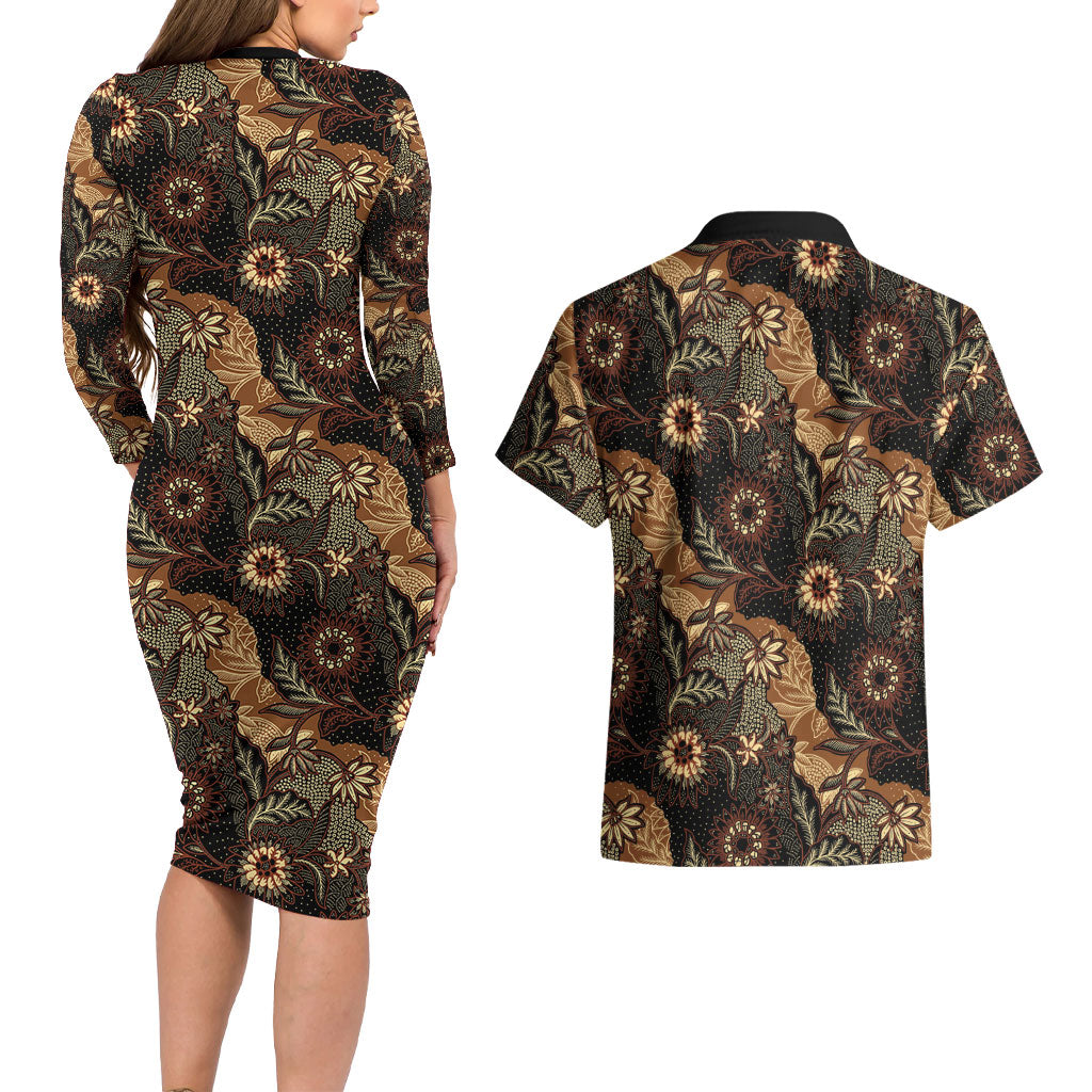 Batik Pedalaman Semen Lereng Style Couples Matching Long Sleeve Bodycon Dress and Hawaiian Shirt Indonesian Traditional Pattern LT01 - Polynesian Pride
