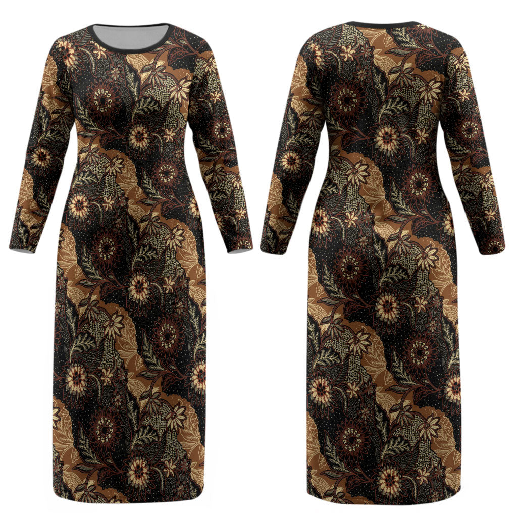 Batik Pedalaman Semen Lereng Style Couples Matching Long Sleeve Bodycon Dress and Hawaiian Shirt Indonesian Traditional Pattern LT01 - Polynesian Pride
