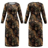 Batik Pedalaman Semen Lereng Style Couples Matching Long Sleeve Bodycon Dress and Hawaiian Shirt Indonesian Traditional Pattern LT01 - Polynesian Pride