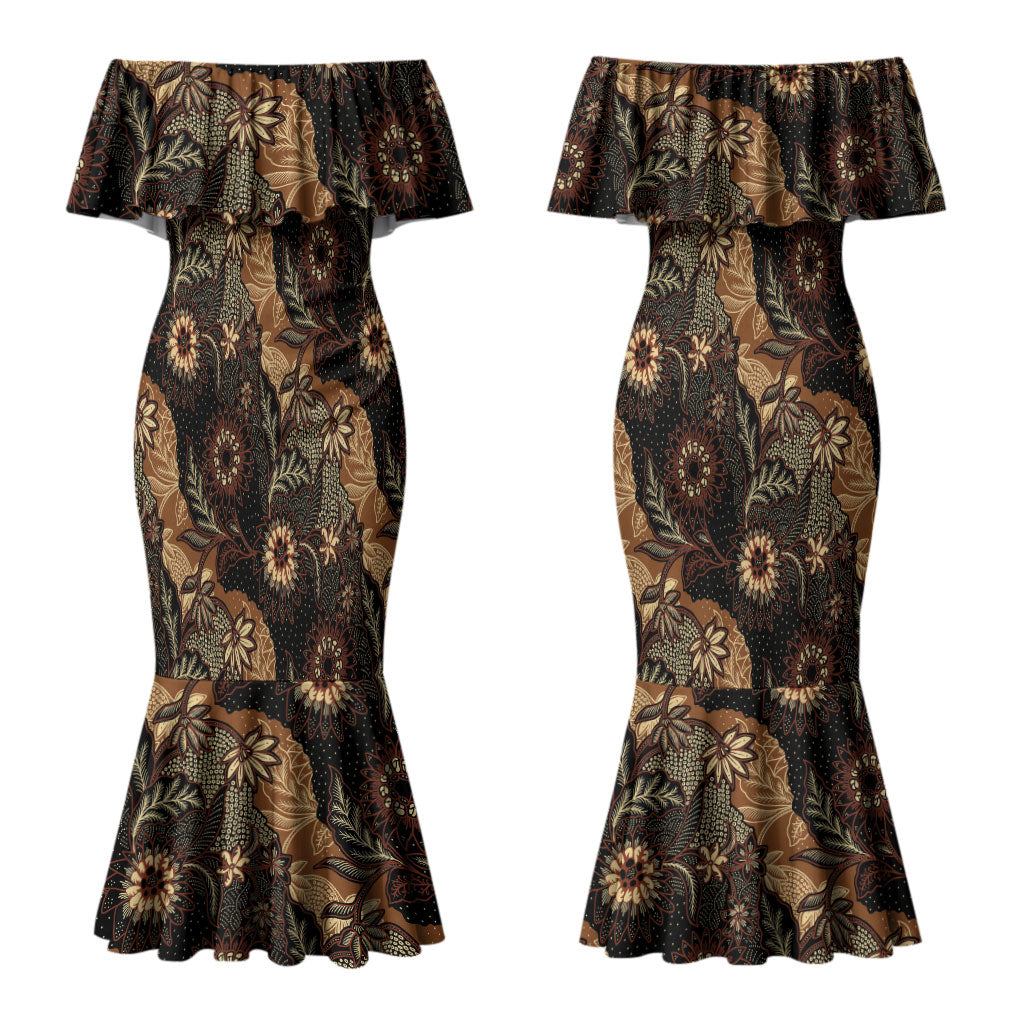 Batik Pedalaman Semen Lereng Style Couples Matching Mermaid Dress and Hawaiian Shirt Indonesian Traditional Pattern LT01 - Polynesian Pride