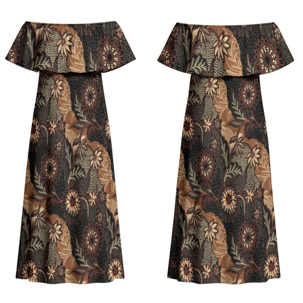 Batik Pedalaman Semen Lereng Style Couples Matching Off Shoulder Maxi Dress and Long Sleeve Button Shirt Indonesian Traditional Pattern LT01 - Polynesian Pride