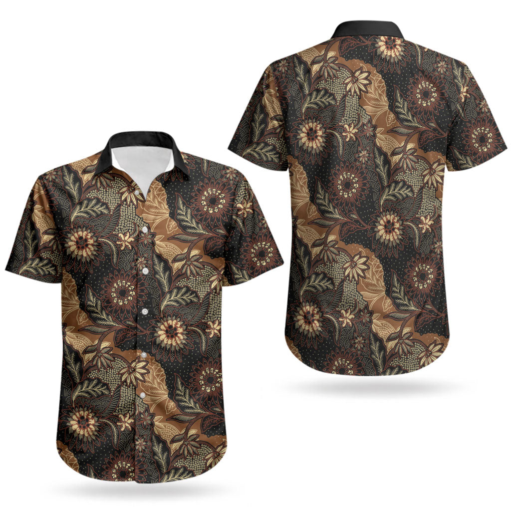 Batik Pedalaman Semen Lereng Style Couples Matching Off Shoulder Short Dress and Hawaiian Shirt Indonesian Traditional Pattern LT01 - Polynesian Pride