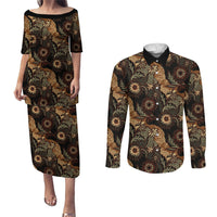 Batik Pedalaman Semen Lereng Style Couples Matching Puletasi and Long Sleeve Button Shirt Indonesian Traditional Pattern