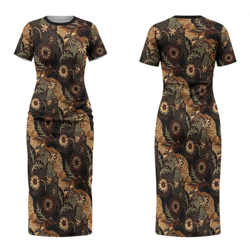 Batik Pedalaman Semen Lereng Style Couples Matching Short Sleeve Bodycon Dress and Hawaiian Shirt Indonesian Traditional Pattern LT01 - Polynesian Pride