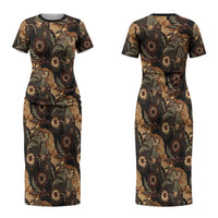 Batik Pedalaman Semen Lereng Style Couples Matching Short Sleeve Bodycon Dress and Long Sleeve Button Shirt Indonesian Traditional Pattern LT01 - Polynesian Pride