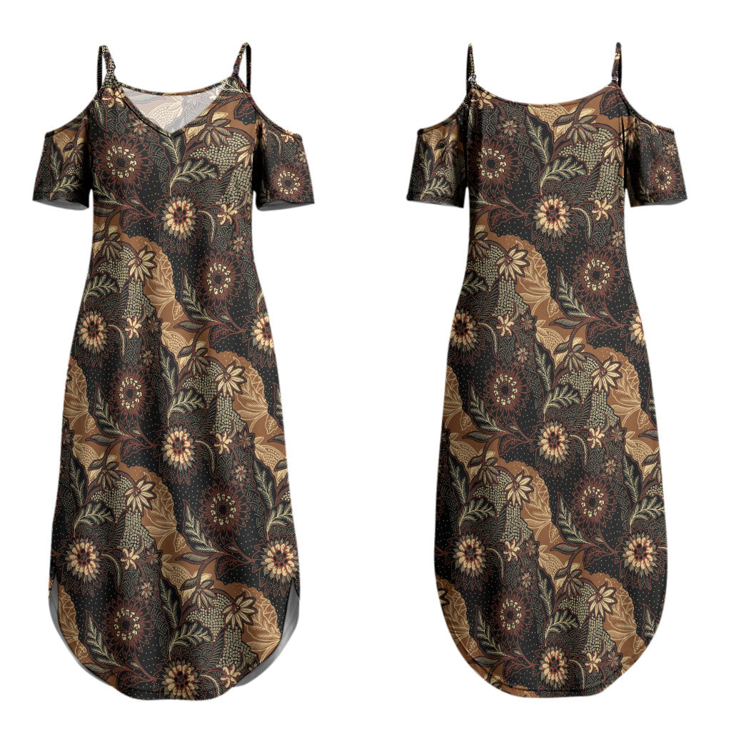 Batik Pedalaman Semen Lereng Style Couples Matching Summer Maxi Dress and Hawaiian Shirt Indonesian Traditional Pattern LT01 - Polynesian Pride