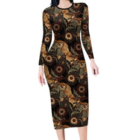 Batik Pedalaman Semen Lereng Style Family Matching Long Sleeve Bodycon Dress and Hawaiian Shirt Indonesian Traditional Pattern LT01 Mom's Dress Black - Polynesian Pride