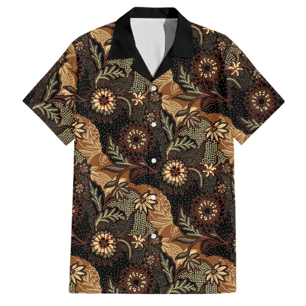 Batik Pedalaman Semen Lereng Style Family Matching Off Shoulder Maxi Dress and Hawaiian Shirt Indonesian Traditional Pattern LT01 Dad's Shirt - Short Sleeve Black - Polynesian Pride