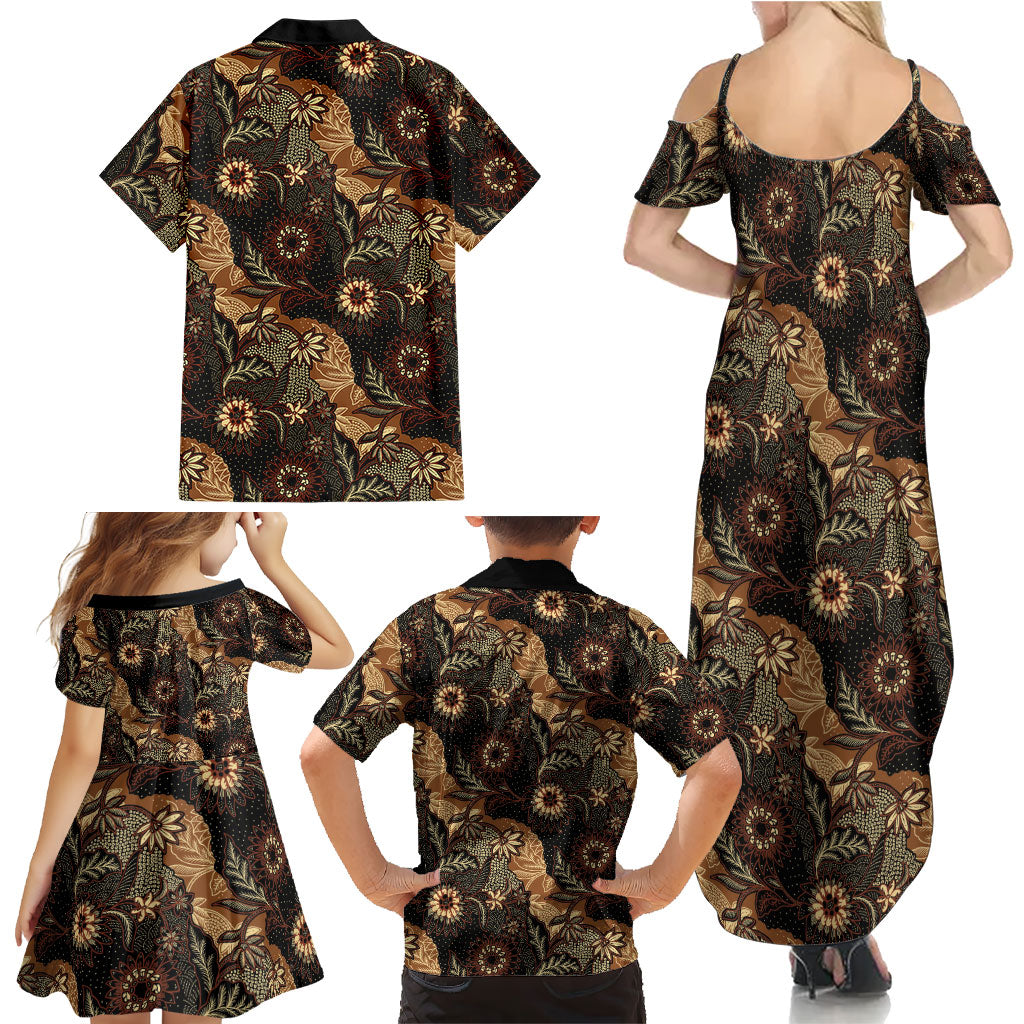 Batik Pedalaman Semen Lereng Style Family Matching Summer Maxi Dress and Hawaiian Shirt Indonesian Traditional Pattern LT01 - Polynesian Pride