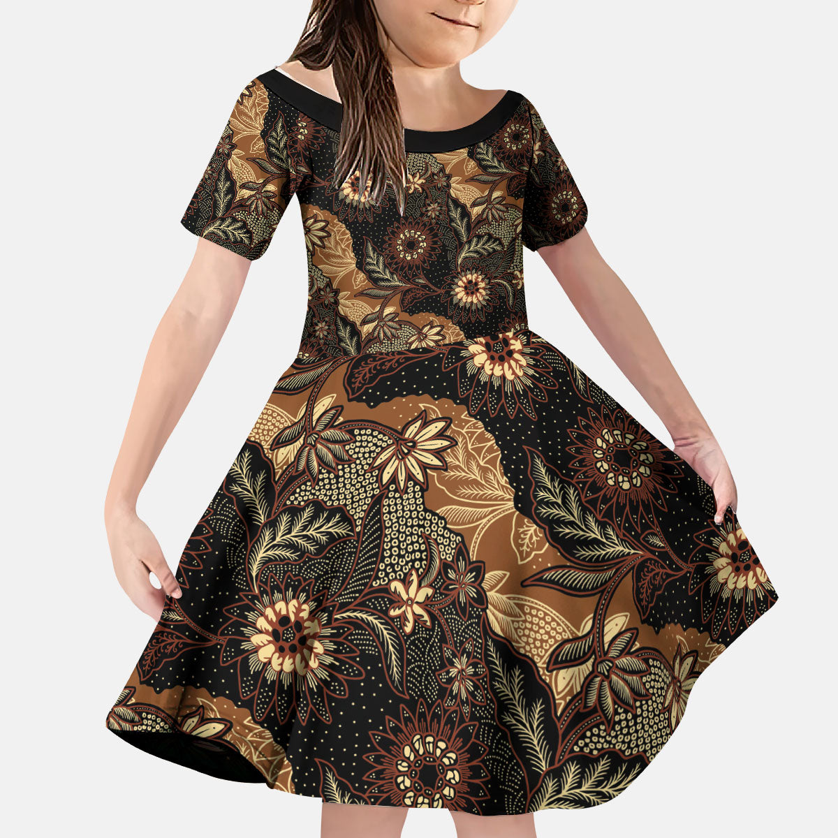 Batik Pedalaman Semen Lereng Style Kid Short Sleeve Dress Indonesian Traditional Pattern