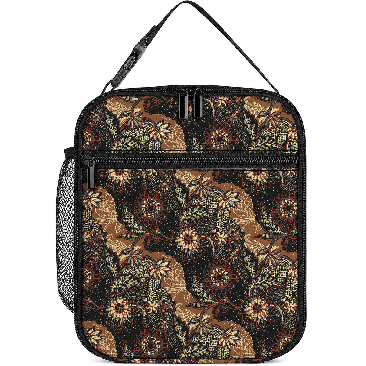 Batik Pedalaman Semen Lereng Style Lunch Bag Indonesian Traditional Pattern LT01 10.2 × 8.3 × 4.3 inch Black - Polynesian Pride
