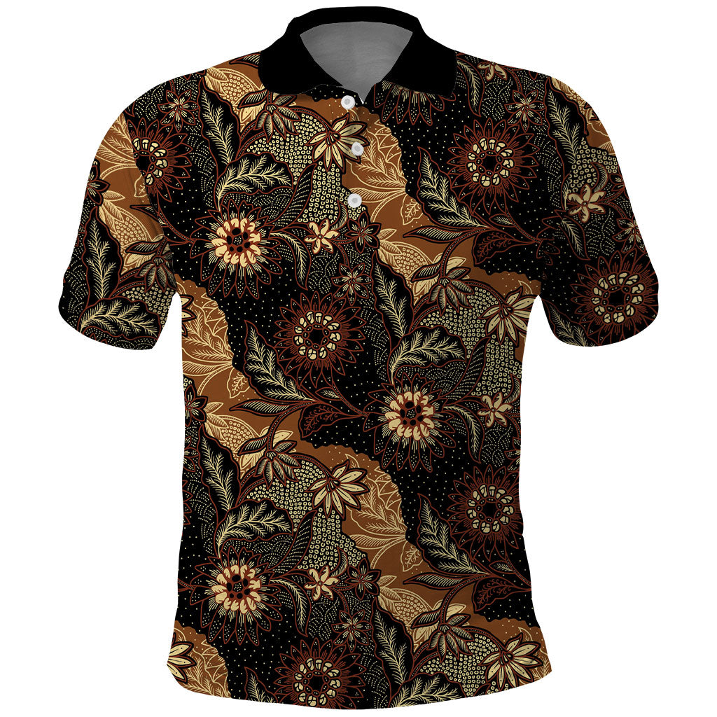 Batik Pedalaman Semen Lereng Style Polo Shirt Indonesian Traditional Pattern LT01 Black - Polynesian Pride