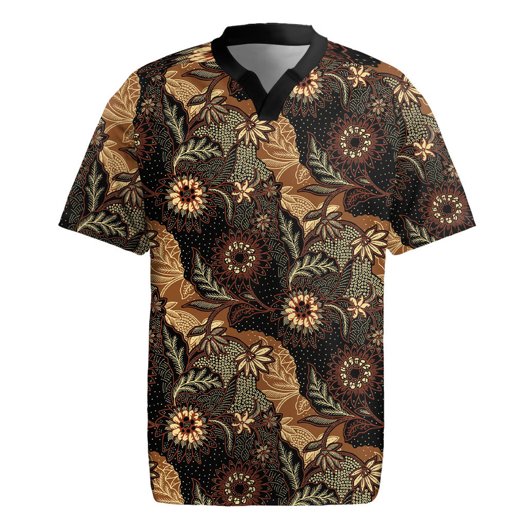 Batik Pedalaman Semen Lereng Style Rugby Jersey Indonesian Traditional Pattern LT01 Black - Polynesian Pride
