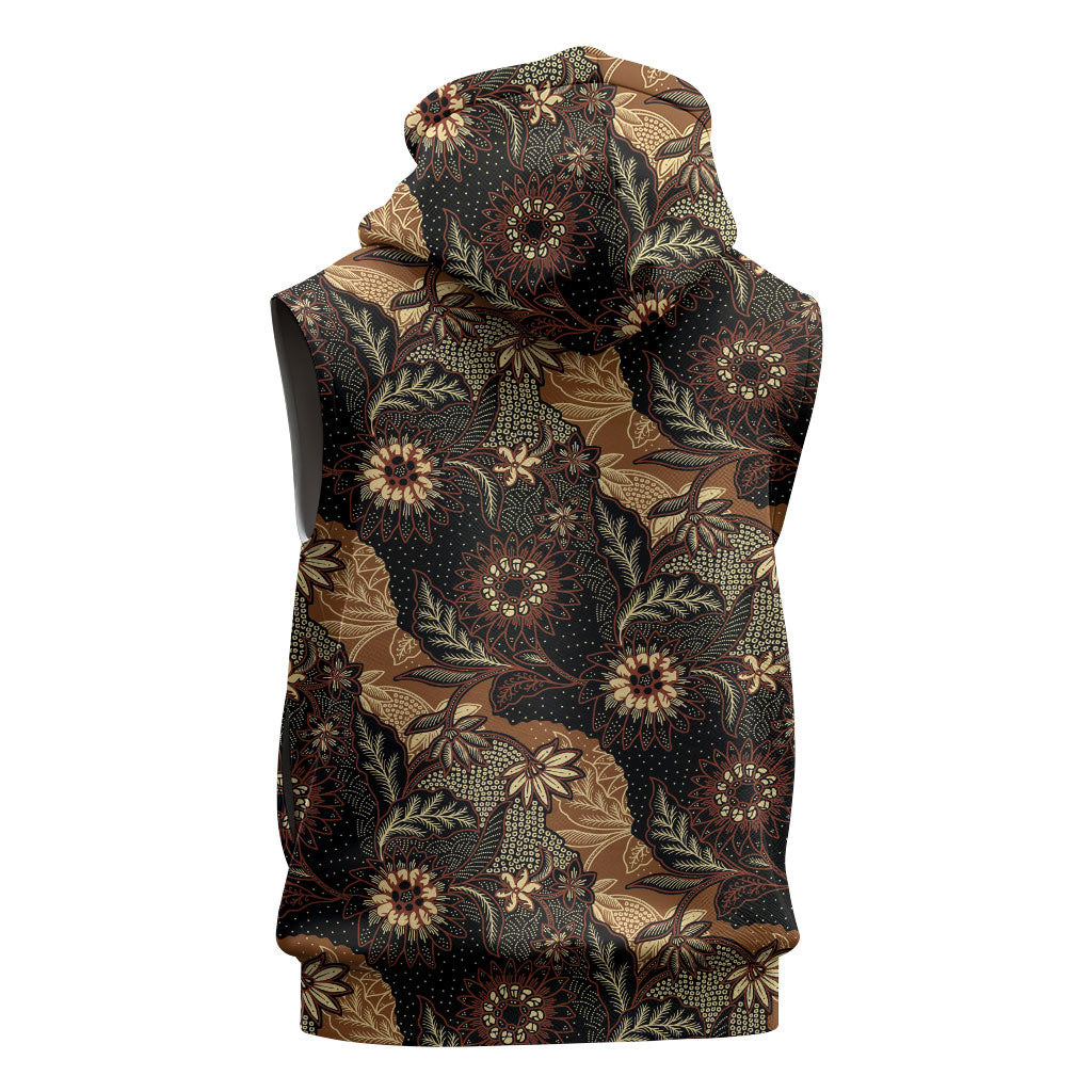 Batik Pedalaman Semen Lereng Style Sleeveless Hoodie Indonesian Traditional Pattern