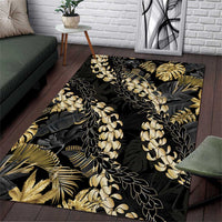 Gold Tropical Leaves Hawaii Mikioi Lei Area Rug Luxury Stylized - Polynesian Pride