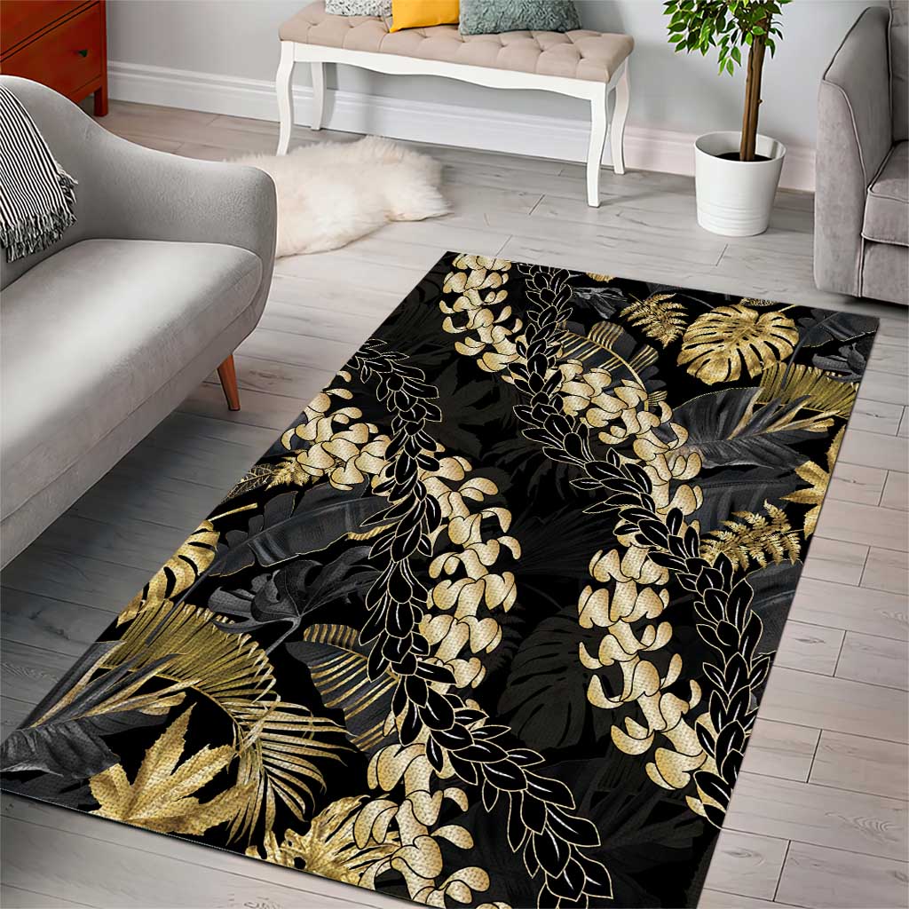 Gold Tropical Leaves Hawaii Mikioi Lei Area Rug Luxury Stylized - Polynesian Pride