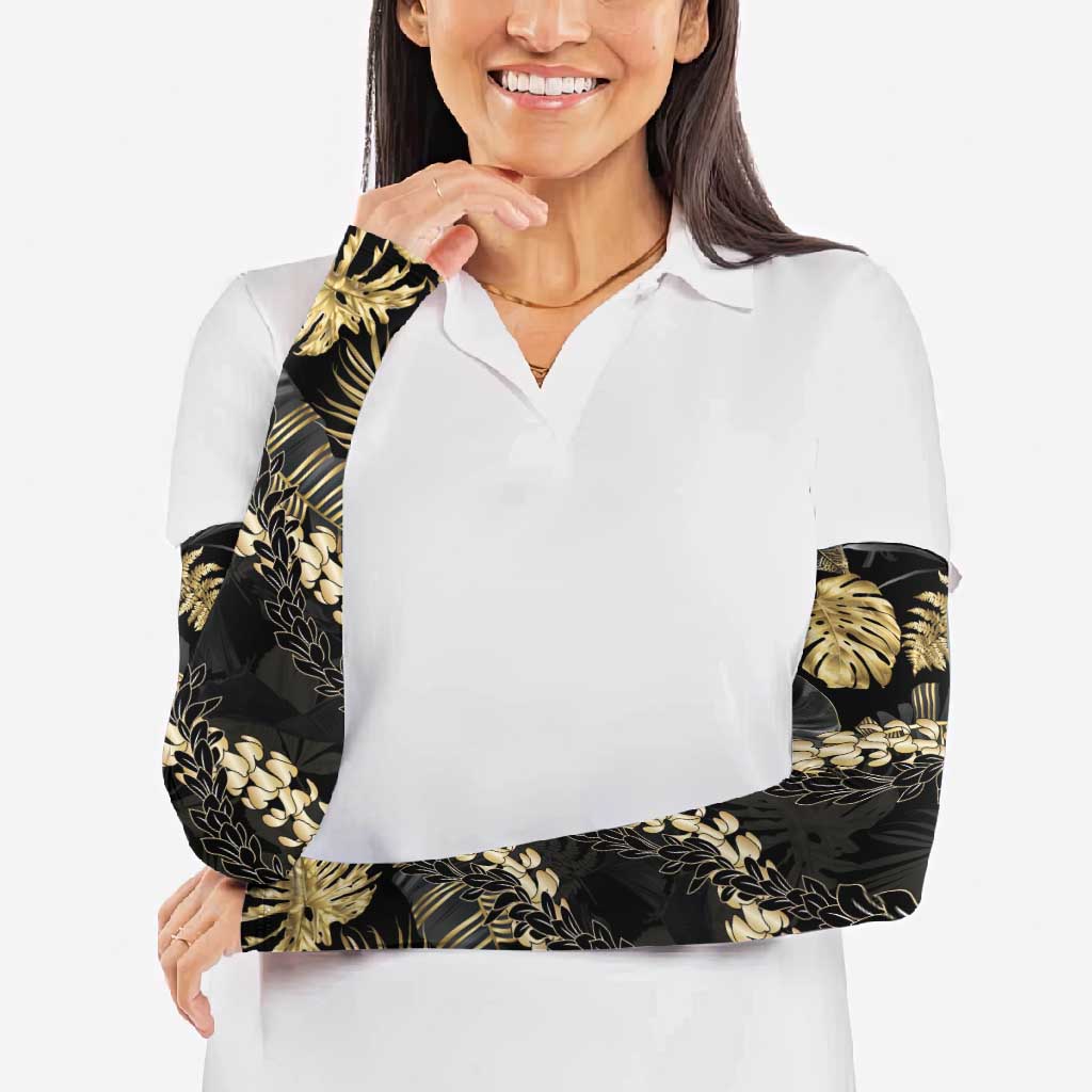 Gold Tropical Leaves Hawaii Mikioi Lei Arm Sleeves Luxury Stylized - Polynesian Pride