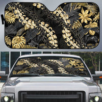 Gold Tropical Leaves Hawaii Mikioi Lei Auto Sun Shade Luxury Stylized - Polynesian Pride
