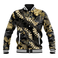 Gold Tropical Leaves Hawaii Mikioi Lei Baseball Jacket Luxury Stylized - Polynesian Pride