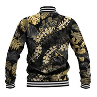 Gold Tropical Leaves Hawaii Mikioi Lei Baseball Jacket Luxury Stylized - Polynesian Pride