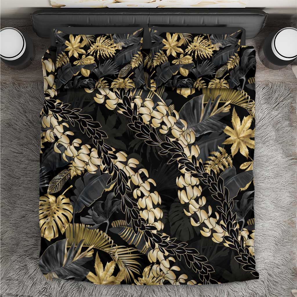 Gold Tropical Leaves Hawaii Mikioi Lei Bedding Set Luxury Stylized - Polynesian Pride