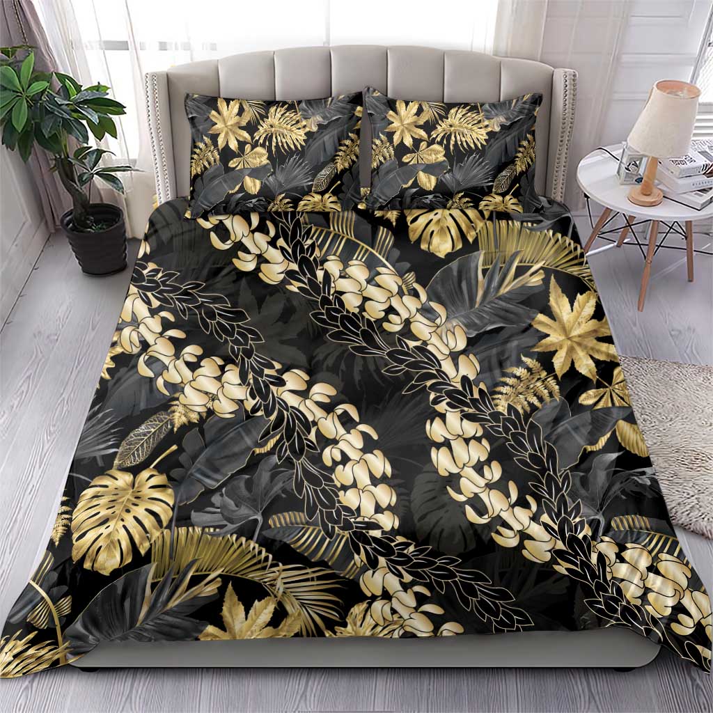 Gold Tropical Leaves Hawaii Mikioi Lei Bedding Set Luxury Stylized - Polynesian Pride