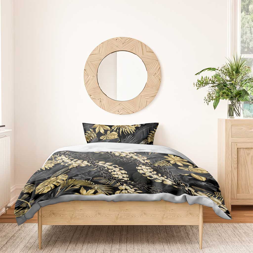 Gold Tropical Leaves Hawaii Mikioi Lei Bedding Set Luxury Stylized - Polynesian Pride