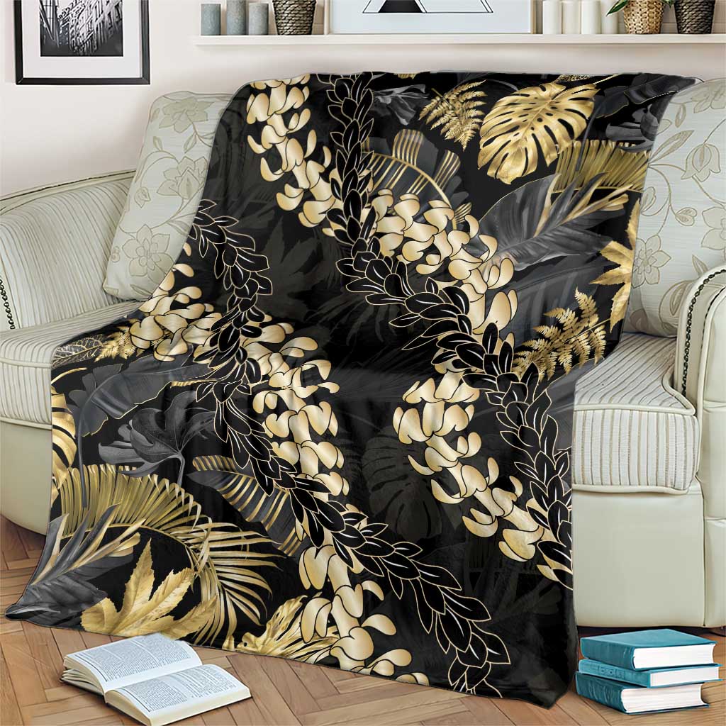 Gold Tropical Leaves Hawaii Mikioi Lei Blanket Luxury Stylized - Polynesian Pride