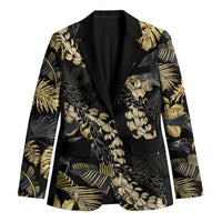 Gold Tropical Leaves Hawaii Mikioi Lei Blazer Luxury Stylized - Polynesian Pride