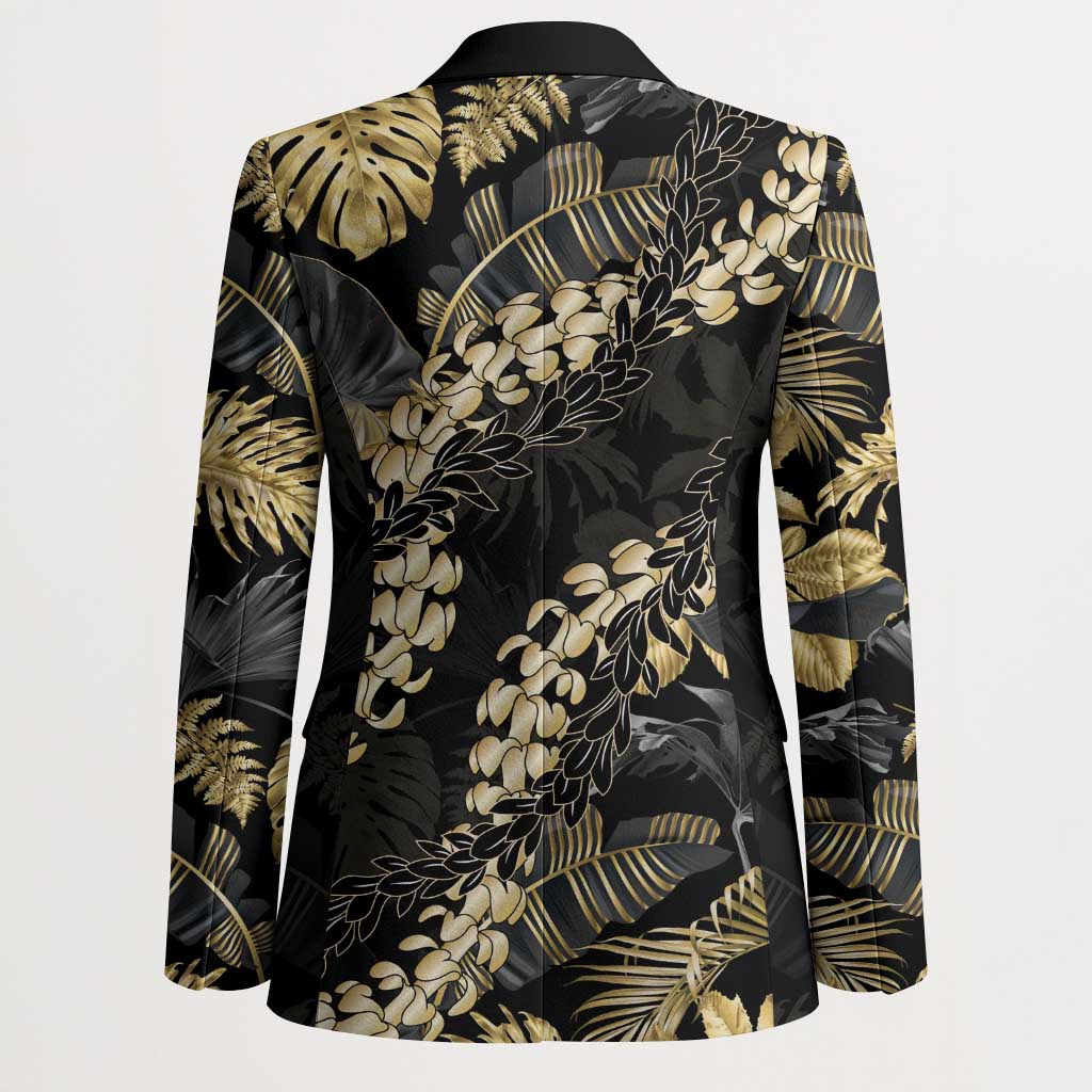 Gold Tropical Leaves Hawaii Mikioi Lei Blazer Luxury Stylized - Polynesian Pride