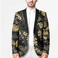 Gold Tropical Leaves Hawaii Mikioi Lei Blazer Luxury Stylized - Polynesian Pride