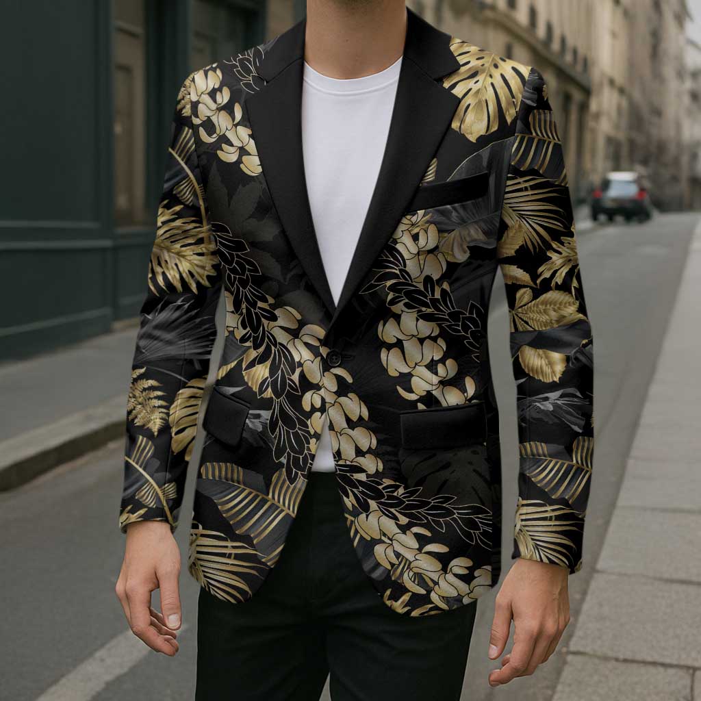 Gold Tropical Leaves Hawaii Mikioi Lei Blazer Luxury Stylized - Polynesian Pride