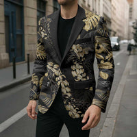 Gold Tropical Leaves Hawaii Mikioi Lei Blazer Luxury Stylized - Polynesian Pride