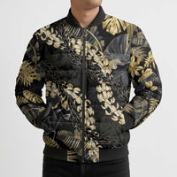 Gold Tropical Leaves Hawaii Mikioi Lei Bomber Puffer Jacket Luxury Stylized - Polynesian Pride