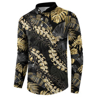 Gold Tropical Leaves Hawaii Mikioi Lei Button Sweatshirt Luxury Stylized - Polynesian Pride