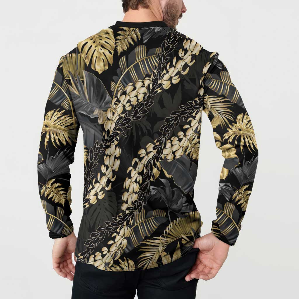 Gold Tropical Leaves Hawaii Mikioi Lei Button Sweatshirt Luxury Stylized - Polynesian Pride
