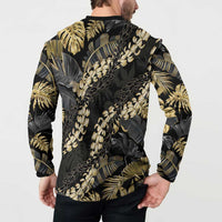 Gold Tropical Leaves Hawaii Mikioi Lei Button Sweatshirt Luxury Stylized - Polynesian Pride