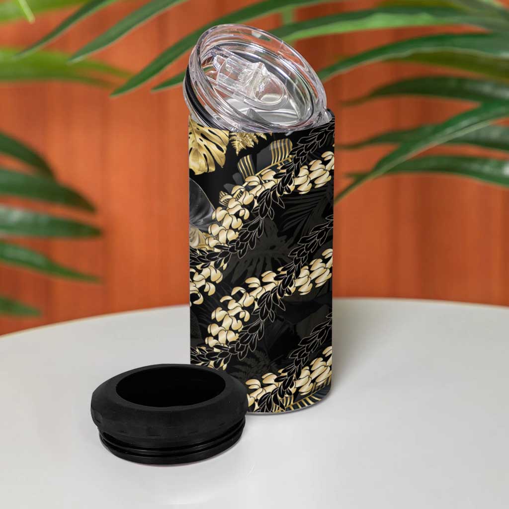 Gold Tropical Leaves Hawaii Mikioi Lei 4 in 1 Can Cooler Tumbler Luxury Stylized - Polynesian Pride
