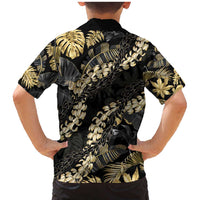 Gold Tropical Leaves Hawaii Mikioi Lei Family Matching Mermaid Dress and Hawaiian Shirt Luxury Stylized - Polynesian Pride