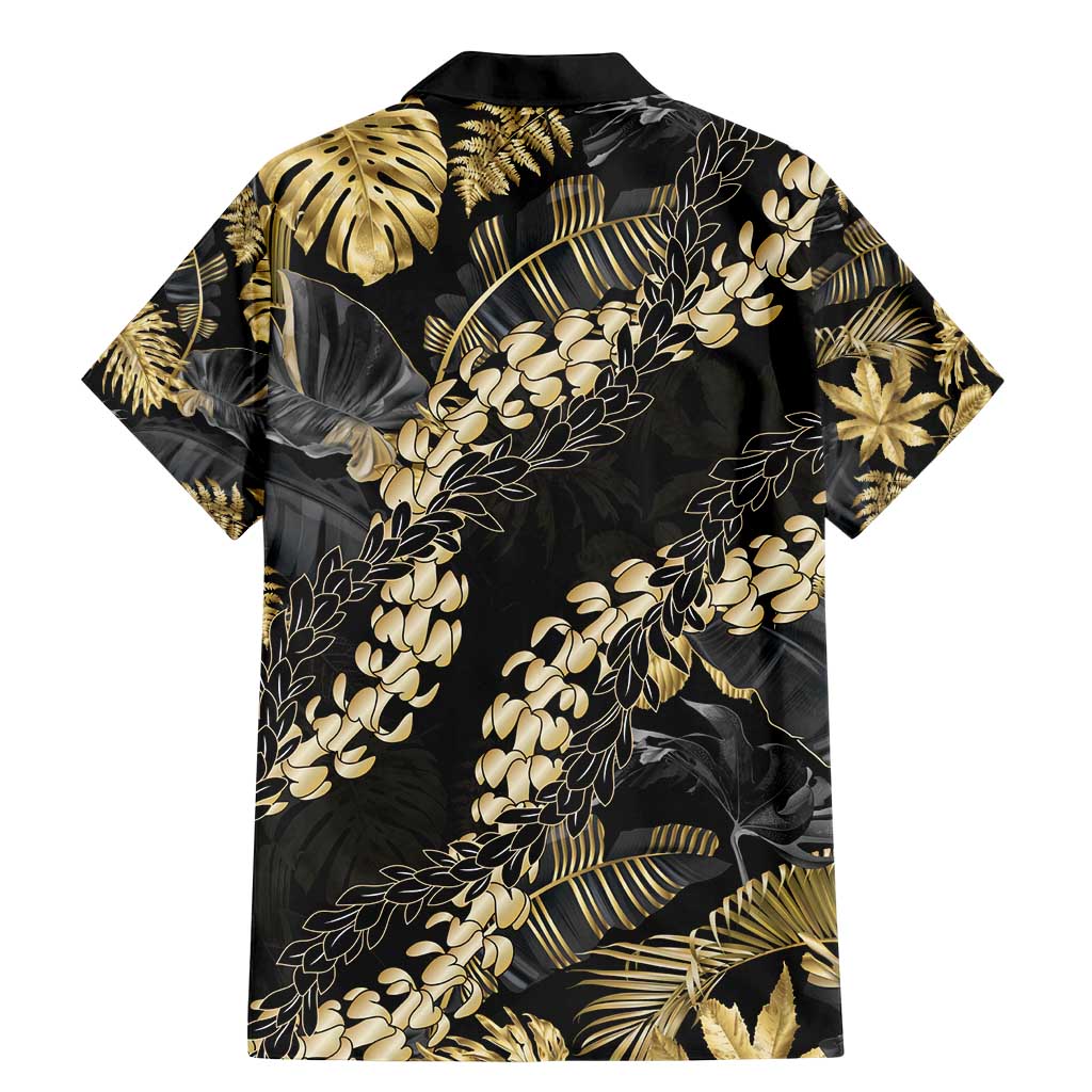 Gold Tropical Leaves Hawaii Mikioi Lei Family Matching Mermaid Dress and Hawaiian Shirt Luxury Stylized - Polynesian Pride
