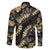 Gold Tropical Leaves Hawaii Mikioi Lei Family Matching Off The Shoulder Long Sleeve Dress and Hawaiian Shirt Luxury Stylized - Polynesian Pride